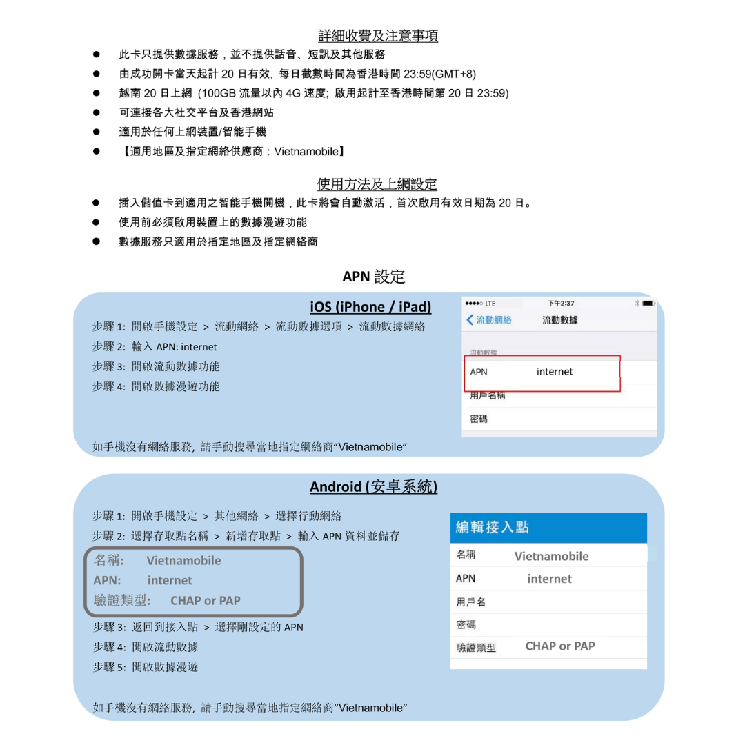 Roamfree x Vietnamobile 越南100GB數據卡