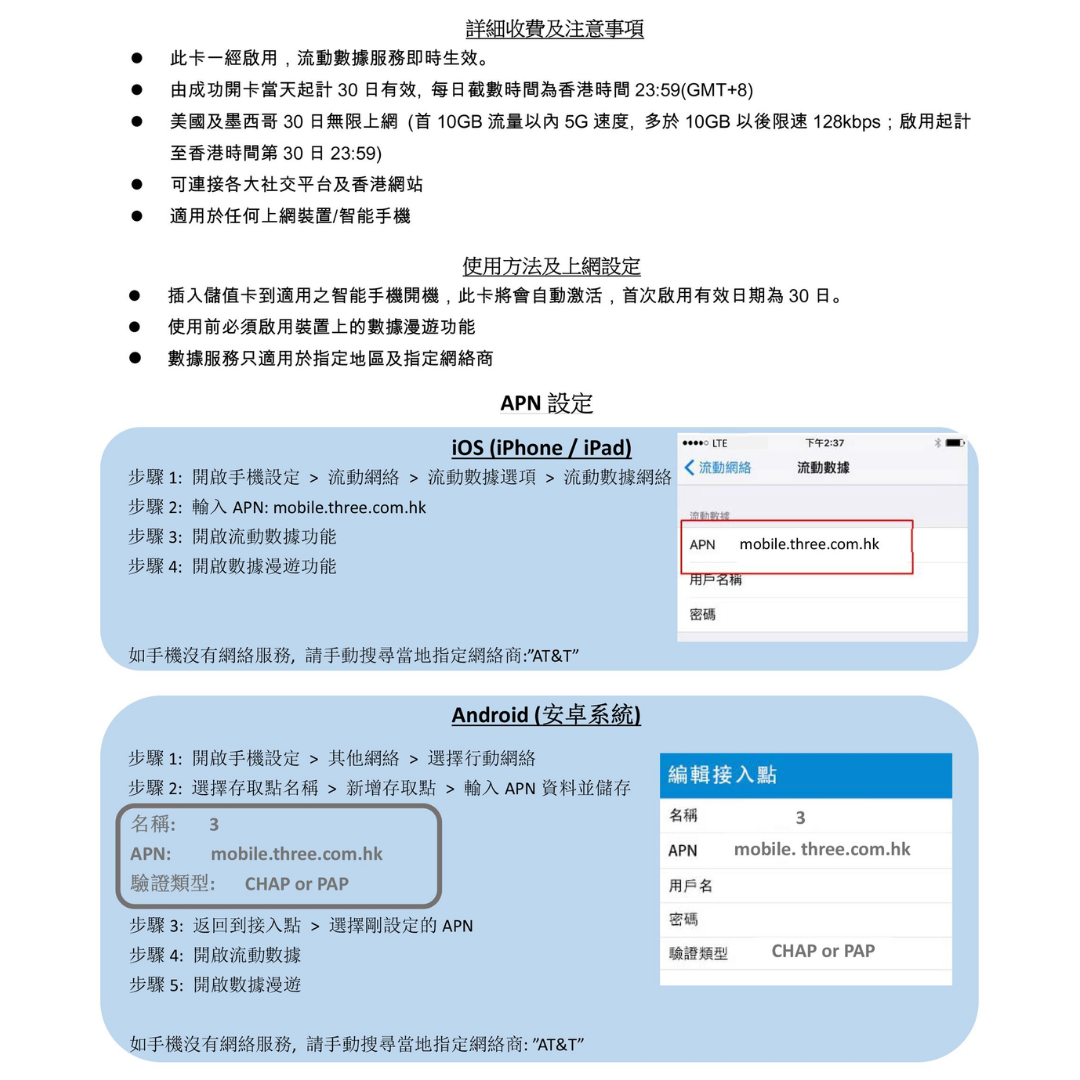 Roamfree x 3HK 美國及墨西哥30日無限上網數據卡