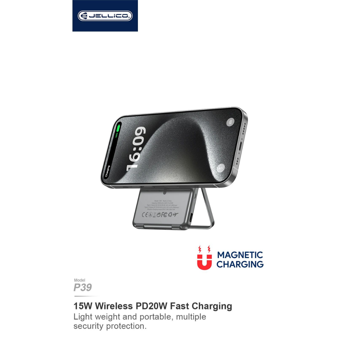 Jellico P39 5000mAh 無線充電 - 香港行貨 - 0.9cm厚度 一體化支架