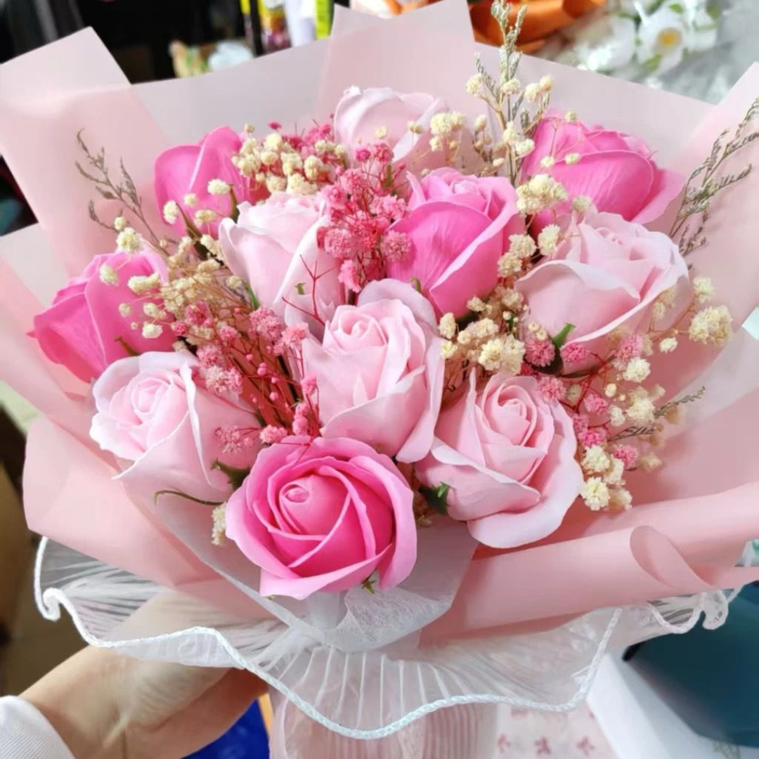 雙色粉玫瑰 香梘花束 - 11枝