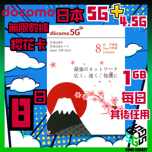 Docomo 日本櫻花卡 5G 無限上網卡 8日