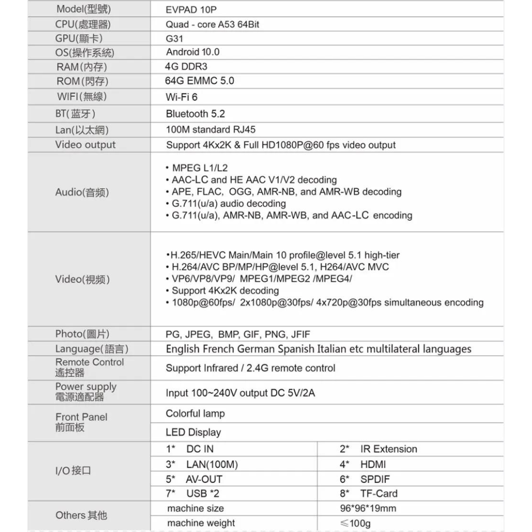 易播電視 - EVPAD 10P 第10代 電視盒子 旗艦 AI｜超高清8K｜易播盒子10代｜廣東話語音｜4 + 64 Wi-Fi 6｜香港行貨