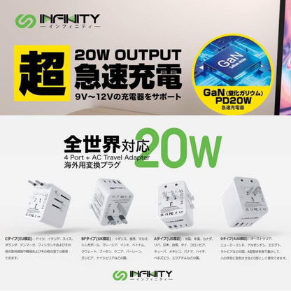 Infinity GaN世界通用PD萬能充頭插頭 GaN20W(606) - 原裝行貨