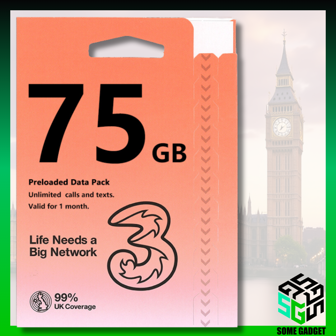 3UK 5G英國及歐洲 75GB 上網數據電話卡