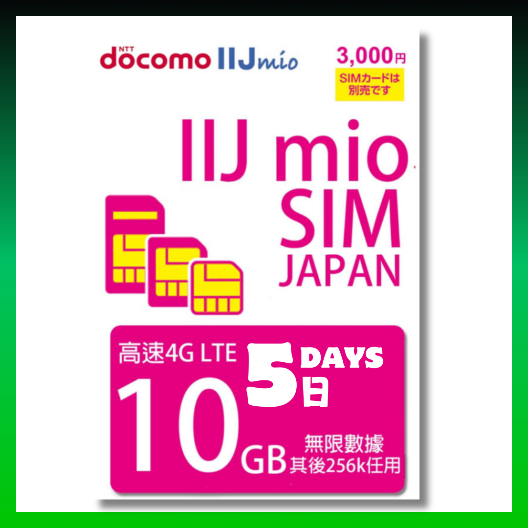 Docomo IIJmio 4G LTE 5日10GB 日本原生無限數據 上網卡