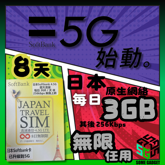 Softbank 日本原生卡 8日 - 日本原生網絡IP 數據 上網卡