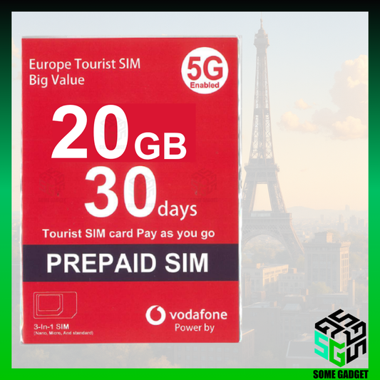 Vodafone 歐洲 30日 20GB 5G無限上網數據卡 - 覆蓋30個歐洲國家地區