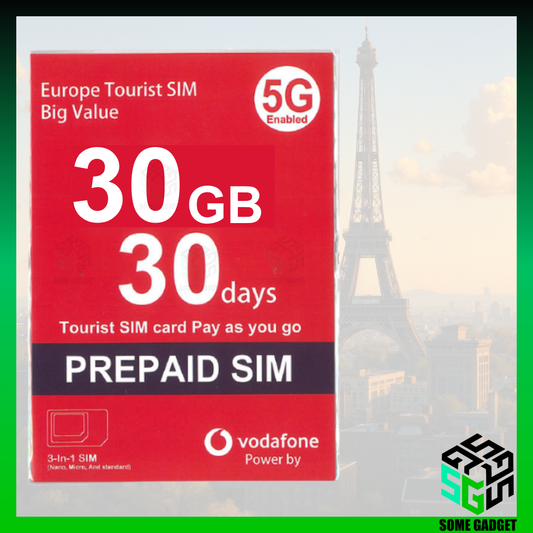 Vodafone 歐洲 30日 30GB 5G無限上網數據卡 - 覆蓋30個歐洲國家地區