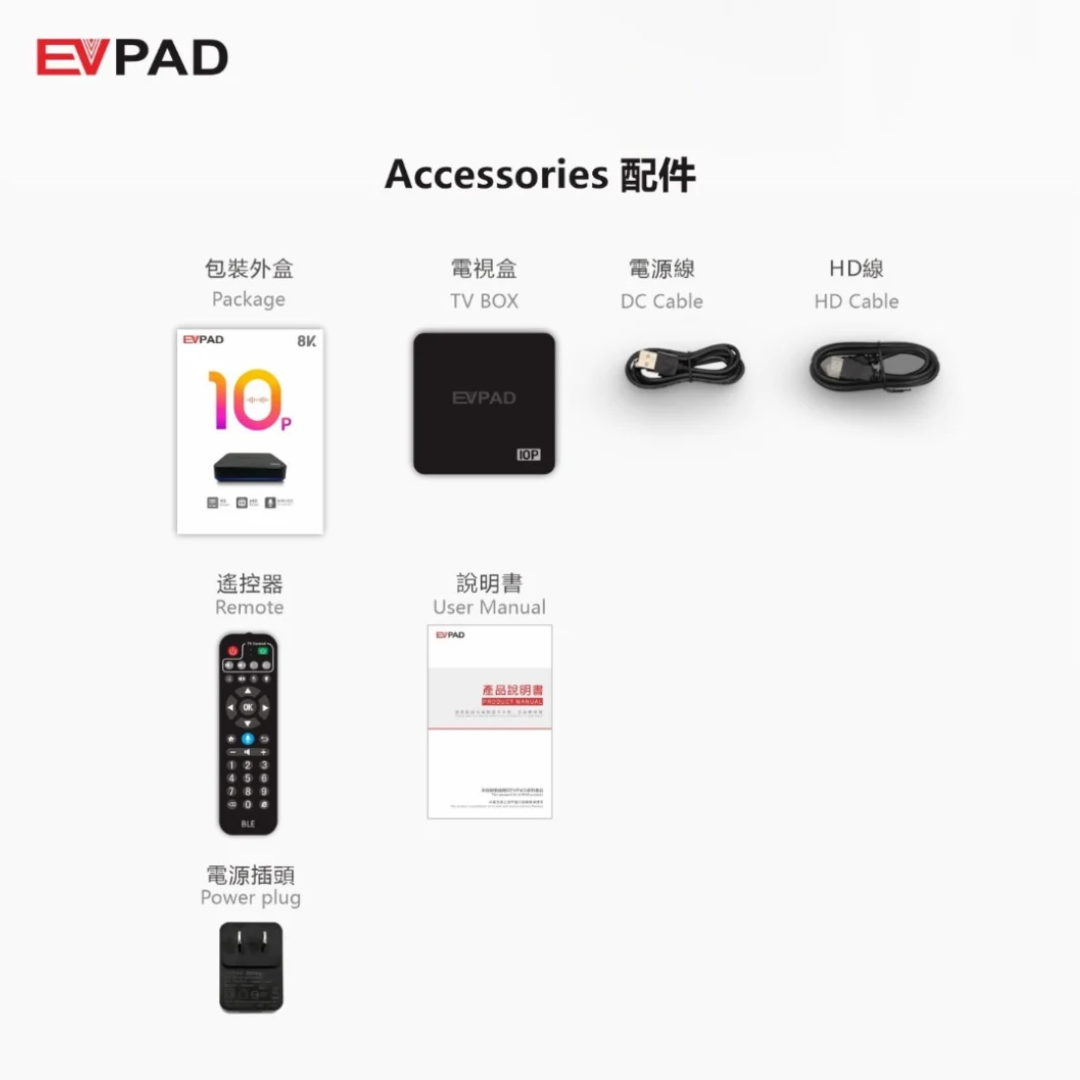 易播電視 - EVPAD 10P 第10代 電視盒子 旗艦 AI｜超高清8K｜易播盒子10代｜廣東話語音｜4 + 64 Wi-Fi 6｜香港行貨