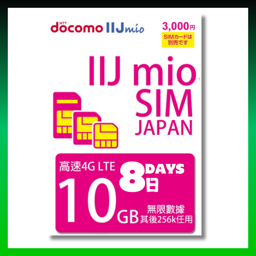 Docomo IIJmio 4G LTE 8日10GB 日本原生無限數據 上網卡